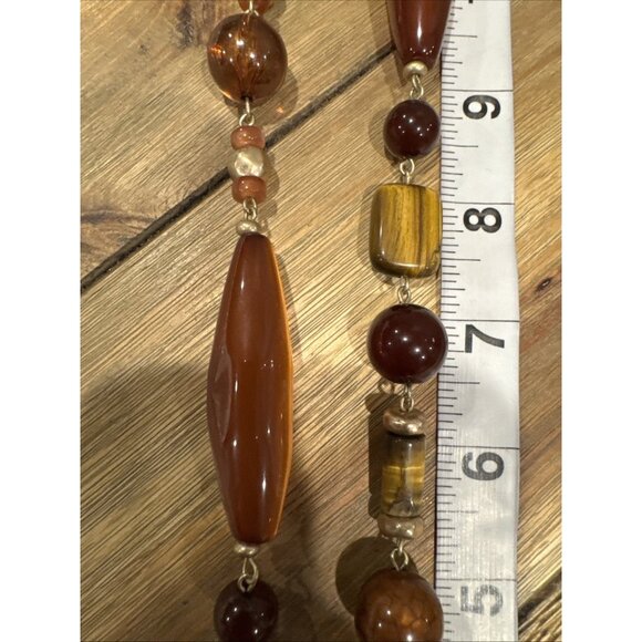 Chicos Brown Amber Gold Tone 20" Long Beaded Statement Necklace NEW - Picture 14 of 16